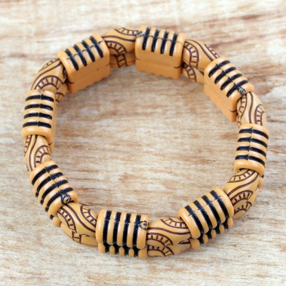 Two Layer Recycled Plastic Beaded Striped Stretch Bracelet 'Sensational Stripes'