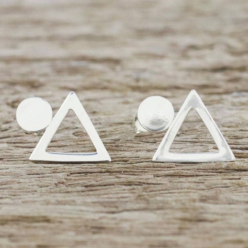 Handcrafted Sterling Silver Geometric Button Earrings 'Geometric Simplicity'