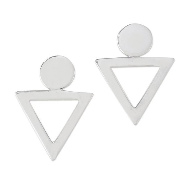 Alternate image for Handcrafted Sterling Silver Geometric Button Earrings Geometric Simplicity