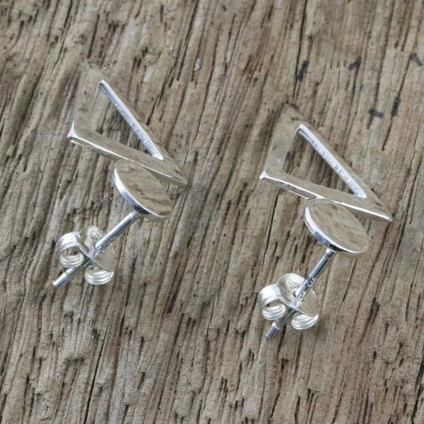 Alternate image for Handcrafted Sterling Silver Geometric Button Earrings Geometric Simplicity