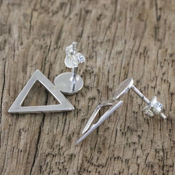 Alternate image for Handcrafted Sterling Silver Geometric Button Earrings Geometric Simplicity