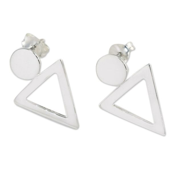 Alternate image for Handcrafted Sterling Silver Geometric Button Earrings Geometric Simplicity