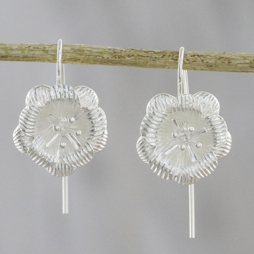 Floral Sterling Silver Drop Earrings from Thailand 'Tasteful Blossoms'