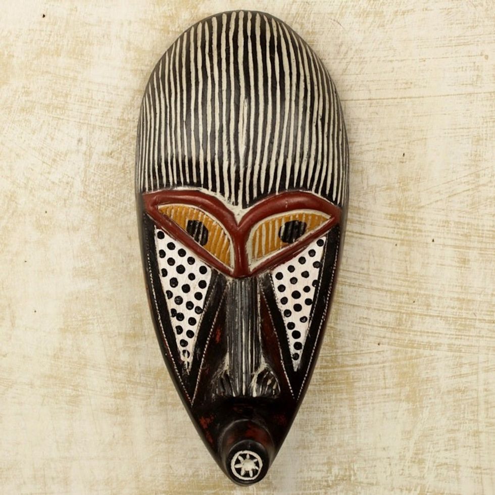 West African Artisan Crafted Sese Wood Wall Mask from Ghana 'Ife'