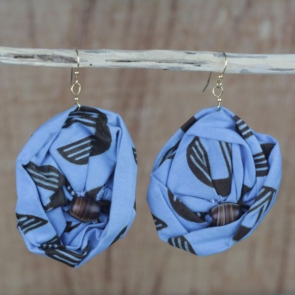 Alternate image for Blue Cotton Dangle Earrings from Ghana Blue Fascination