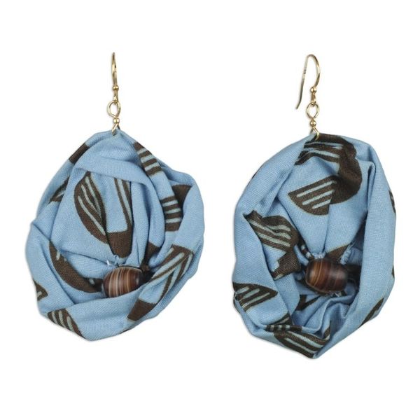 Alternate image for Blue Cotton Dangle Earrings from Ghana Blue Fascination