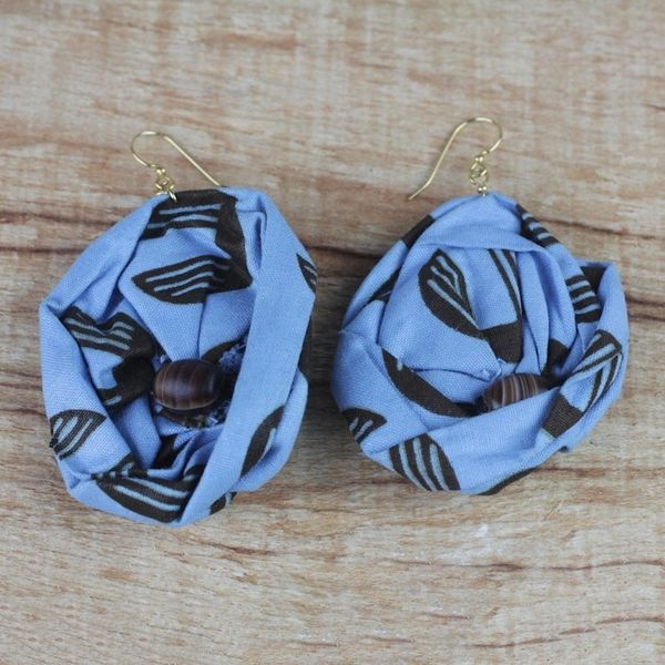 Alternate image for Blue Cotton Dangle Earrings from Ghana Blue Fascination