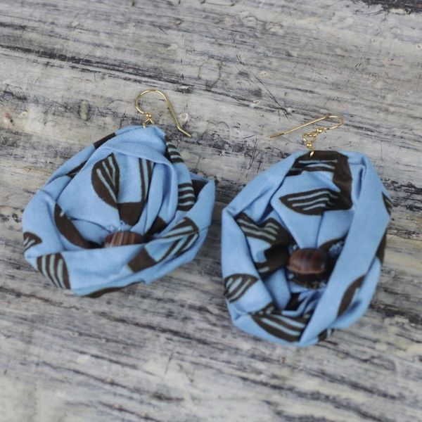 Alternate image for Blue Cotton Dangle Earrings from Ghana Blue Fascination