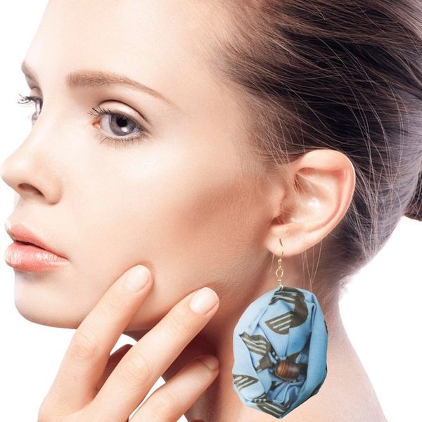 Alternate image for Blue Cotton Dangle Earrings from Ghana Blue Fascination