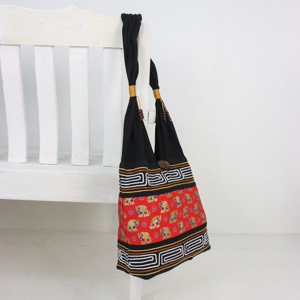 Alternate image for Black and Crimson Cotton Blend Shoulder Bag from Thailand Thai Siam in Crimson