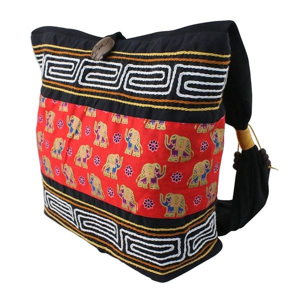 Alternate image for Black and Crimson Cotton Blend Shoulder Bag from Thailand Thai Siam in Crimson
