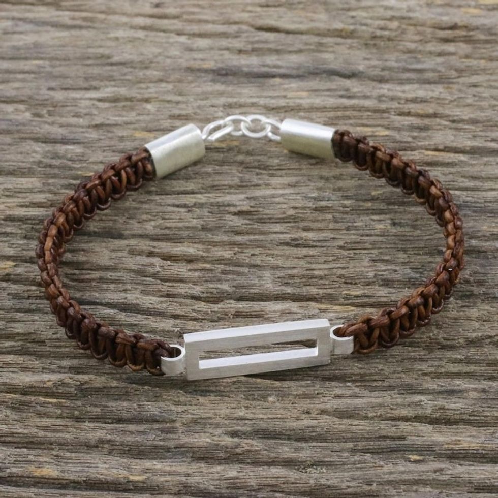 Unisex Bracelet Crafted from Brown Leather and Silver 'Good Form in Brown'