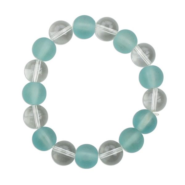 Alternate image for Clear and Blue Recycled Glass Beaded Stretch Bracelet Beautiful Ice
