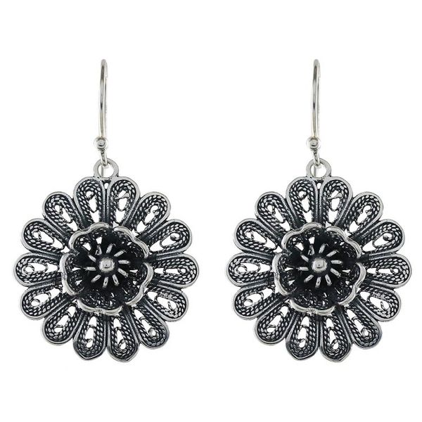 Alternate image for Handcrafted Sterling Silver Flower Dangle Earrings Intricate Petals
