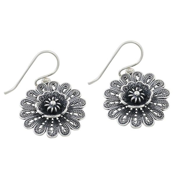 Alternate image for Handcrafted Sterling Silver Flower Dangle Earrings Intricate Petals