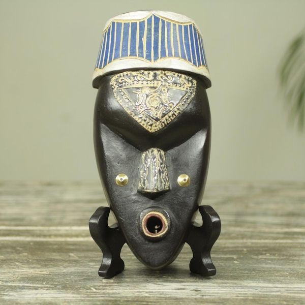 Alternate image for Ghana Handcrafted Genuine African Mask and Display Stand Ewe Blessing