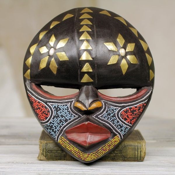 Alternate image for Hand Crafted West African Colorful Wood Wall Mask from Ghana Barowa