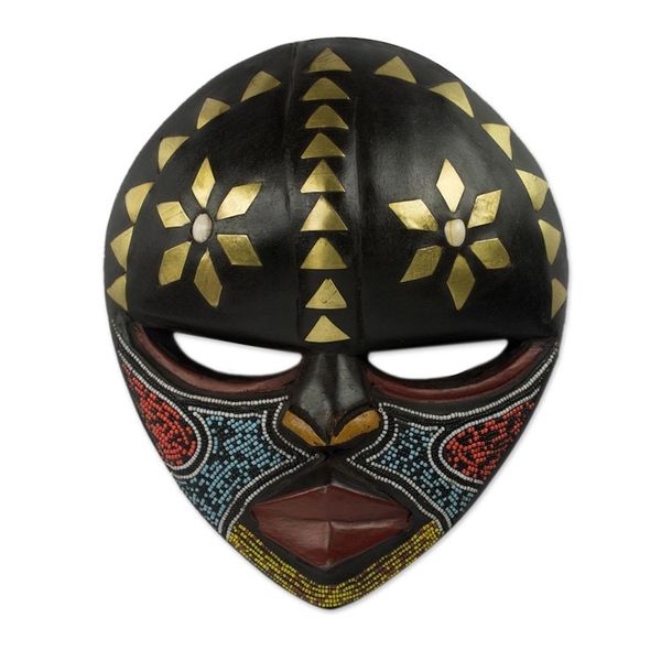 Alternate image for Hand Crafted West African Colorful Wood Wall Mask from Ghana Barowa