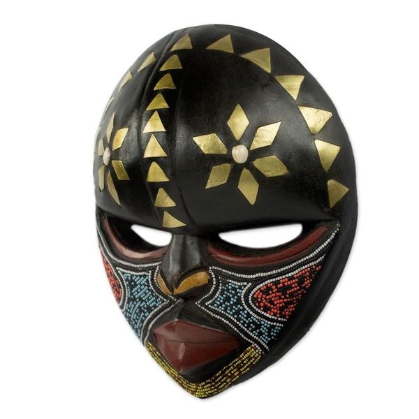 Alternate image for Hand Crafted West African Colorful Wood Wall Mask from Ghana Barowa