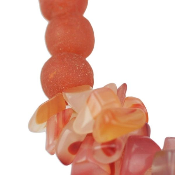 Alternate image for Handmade Coral Red Agate and Recycled Glass Beaded Bracelet Coral Kiss
