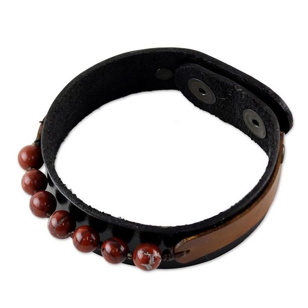 Alternate image for Mens Jasper and Leather Wristband Bracelet from Thailand Rocky Party in Red