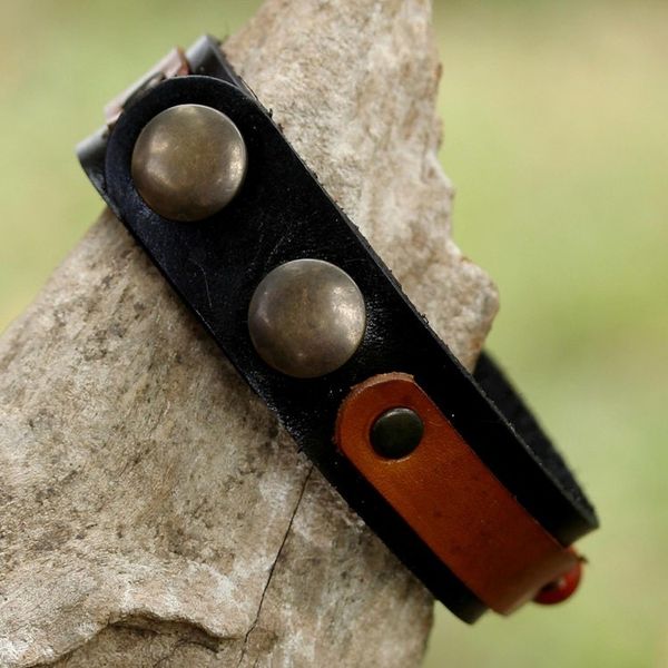 Alternate image for Mens Jasper and Leather Wristband Bracelet from Thailand Rocky Party in Red