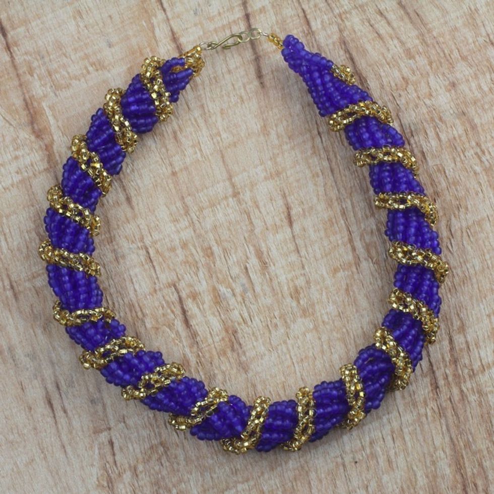 Handcrafted Recycled Glass Beaded Torsade Necklace 'Dare to Hope'