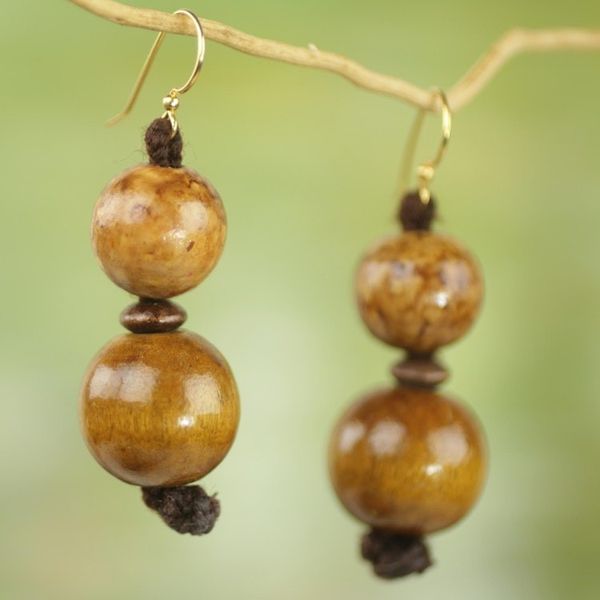 Alternate image for Sese Wood and Nylon Twine Dangle Earrings from Ghana Godly Presence