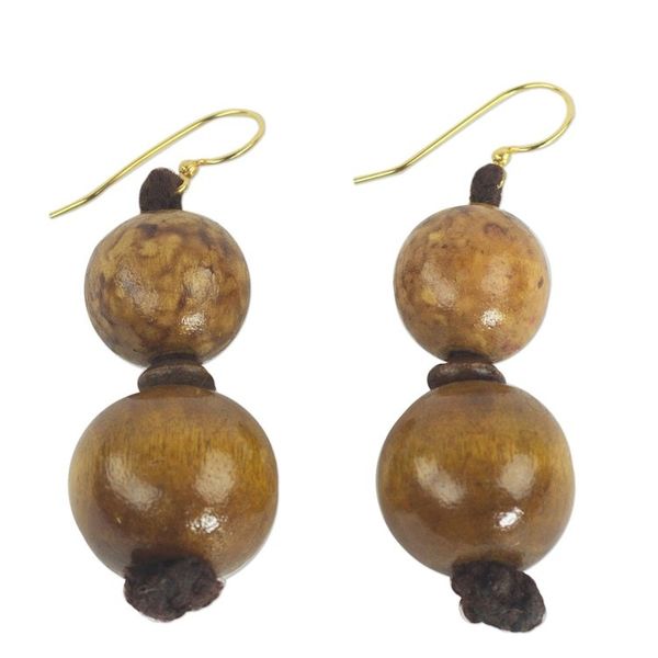 Alternate image for Sese Wood and Nylon Twine Dangle Earrings from Ghana Godly Presence
