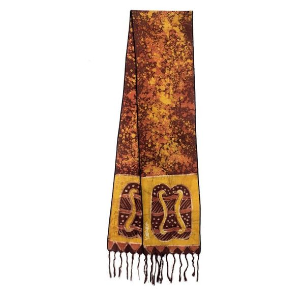 Alternate image for Signed Handcrafted Adinkra Scarf in Brown and Yellow Golden Brown Unity Chain