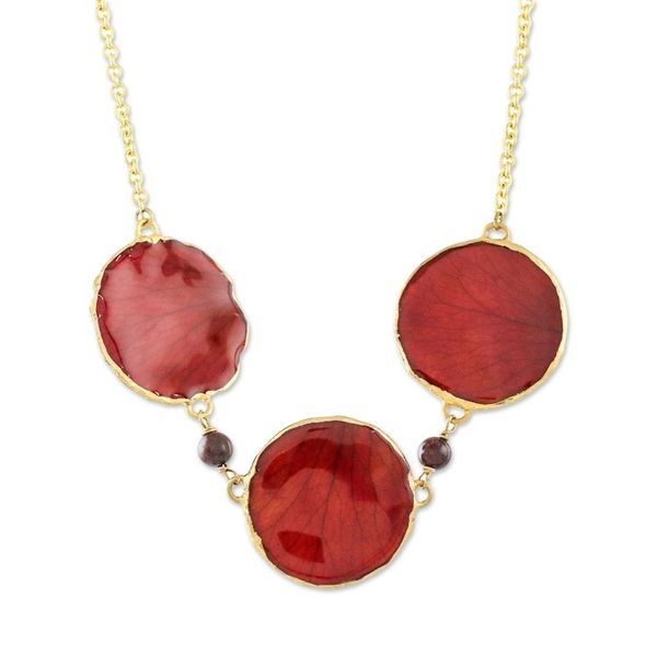Alternate image for Garnet and Gold Plated Natural Rose Petal Pendant Necklace Harvest Rose