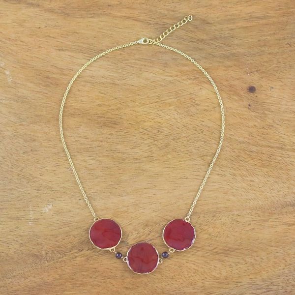 Alternate image for Garnet and Gold Plated Natural Rose Petal Pendant Necklace Harvest Rose
