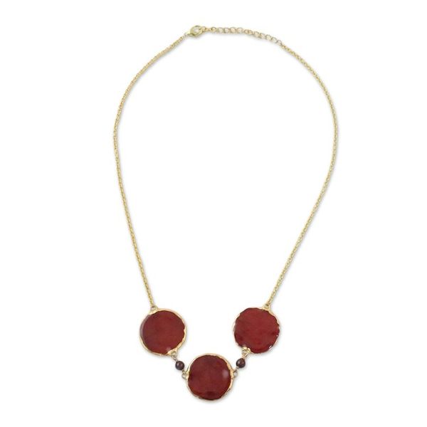 Alternate image for Garnet and Gold Plated Natural Rose Petal Pendant Necklace Harvest Rose