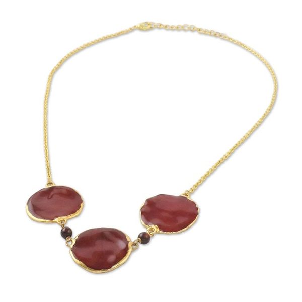 Alternate image for Garnet and Gold Plated Natural Rose Petal Pendant Necklace Harvest Rose