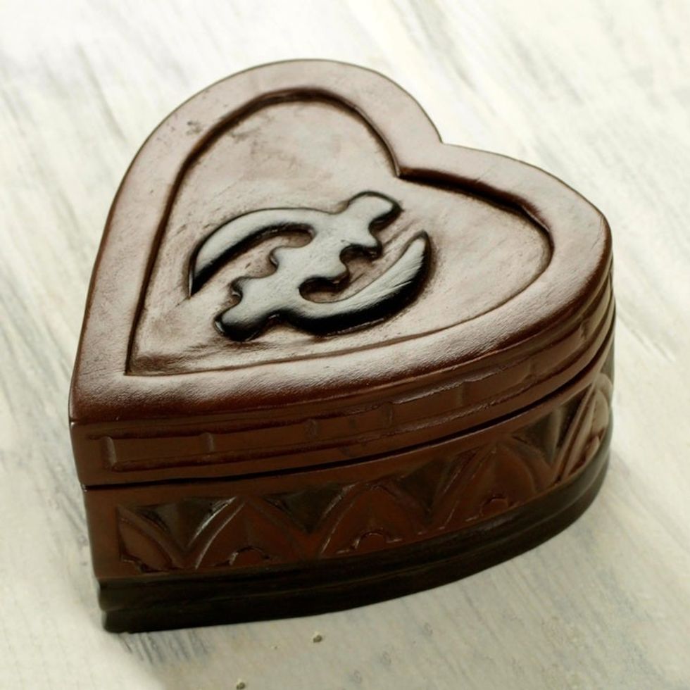 Ghanaian Hand Carved Heart Shaped Jewelry Box 'Heart of Africa'