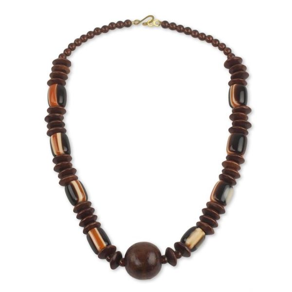 Alternate image for Wood Beaded Dangle Necklace Artisan Crafted Jewelry Edinam