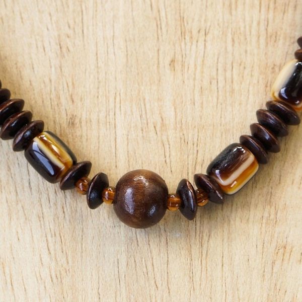 Alternate image for Wood Beaded Dangle Necklace Artisan Crafted Jewelry Edinam