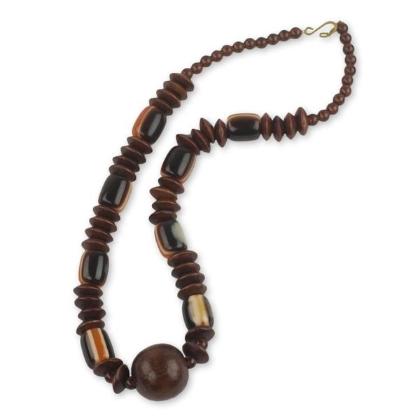 Alternate image for Wood Beaded Dangle Necklace Artisan Crafted Jewelry Edinam