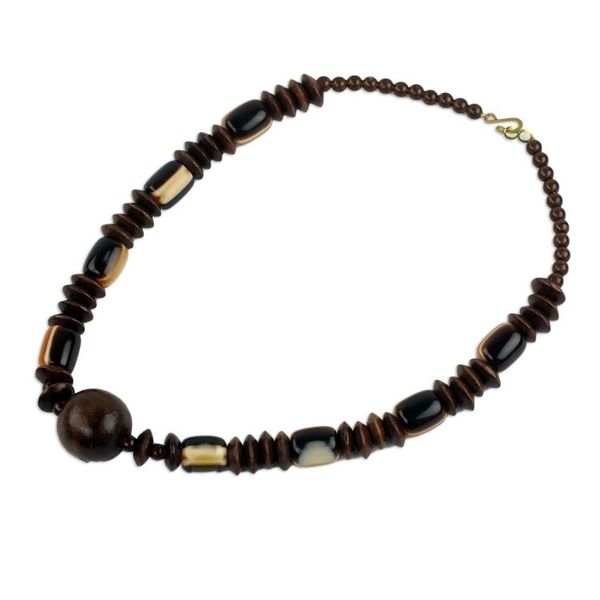 Alternate image for Wood Beaded Dangle Necklace Artisan Crafted Jewelry Edinam