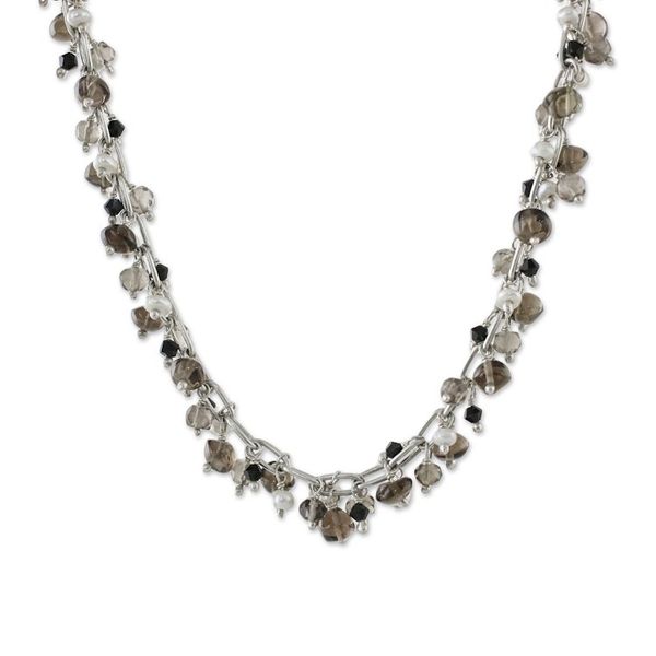Alternate image for Smoky Quartz and Pearl Beaded Necklace from Thailand Thai Magic