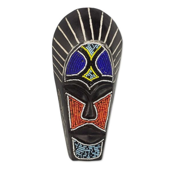 Alternate image for Black African Mask Wood Recycled Glass Beads from Ghana Wangari Warrior
