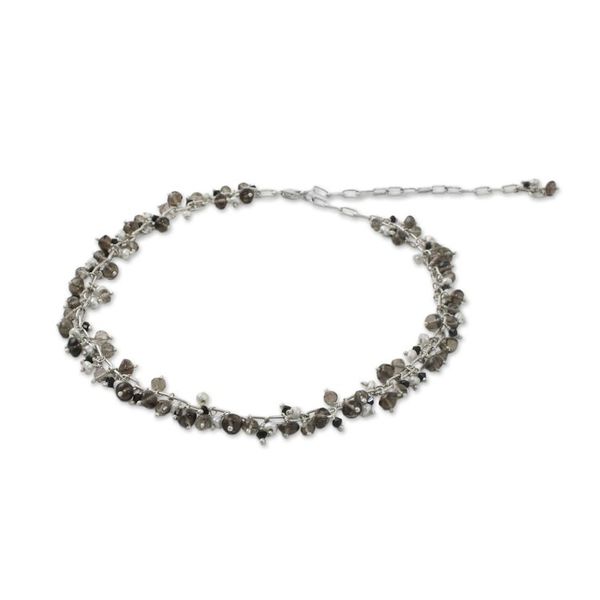 Alternate image for Smoky Quartz and Pearl Beaded Necklace from Thailand Thai Magic