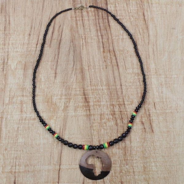 Alternate image for Ebony Wood and Recycled Glass Africa Necklace from Ghana African World