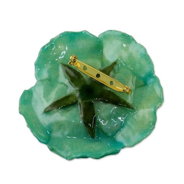 Alternate image for Artisan Crafted Natural Rose Brooch in Green from Thailand Rosy Mood in Green