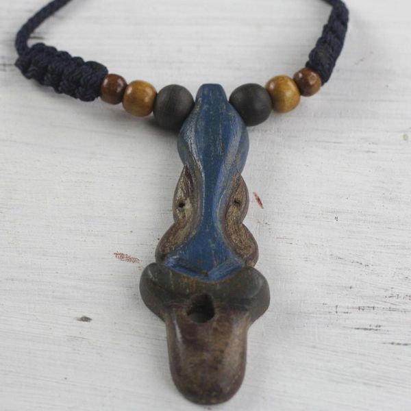 Alternate image for Adjustable Sese Wood Pendant Necklace in Blue from Ghana Akan Wisdom