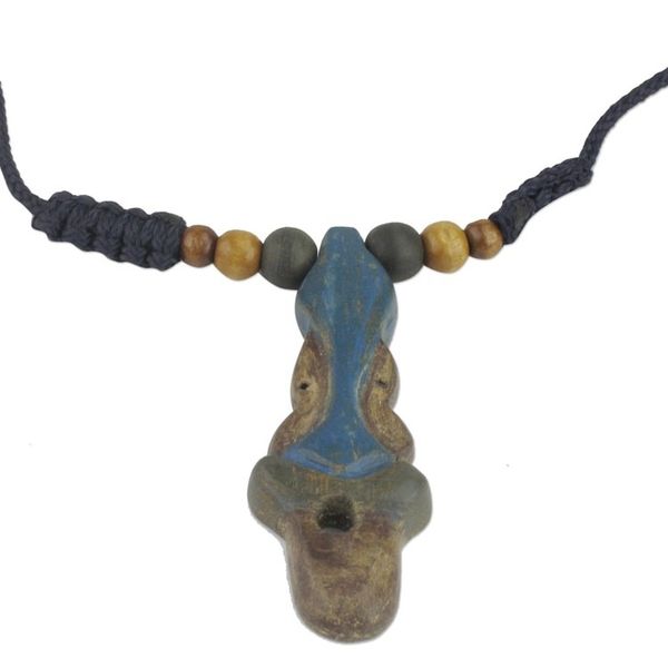 Alternate image for Adjustable Sese Wood Pendant Necklace in Blue from Ghana Akan Wisdom