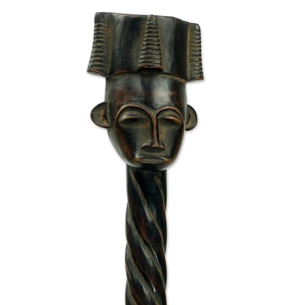 Alternate image for Hand Carved Sese Wood Sculpture of a Fork With Royal Motif Kings Fork