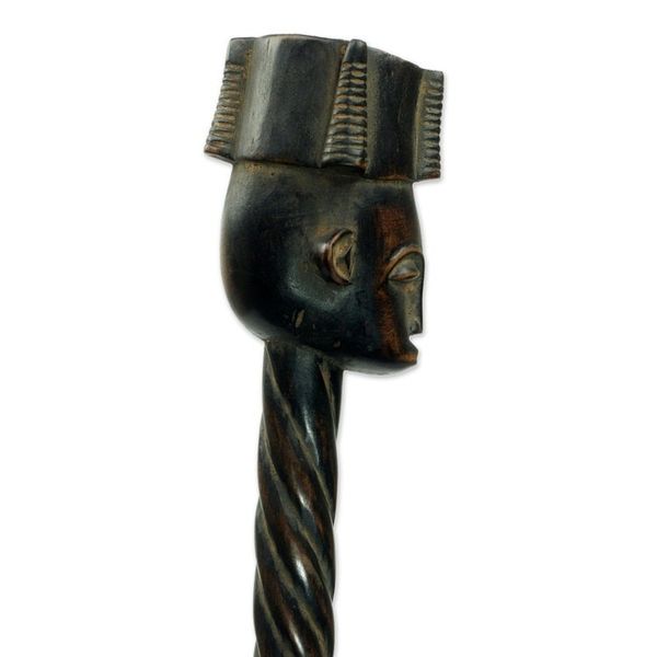 Alternate image for Hand Carved Sese Wood Sculpture of a Fork With Royal Motif Kings Fork
