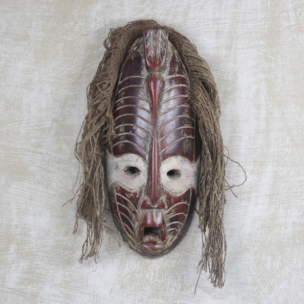 Alternate image for Hand Crafted African Sese Wood Oblong Mask with Dove Head Whisper of the Dove