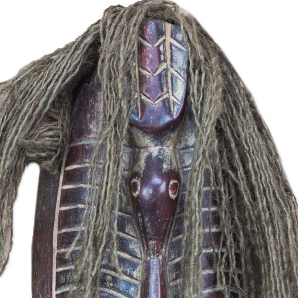 Alternate image for Hand Crafted African Sese Wood Oblong Mask with Dove Head Whisper of the Dove